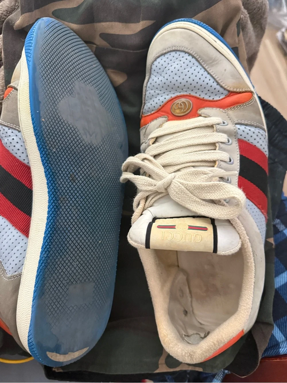 Gucci Multicolor Leather Sneakers in Beige, Red, Light Blue and Orange